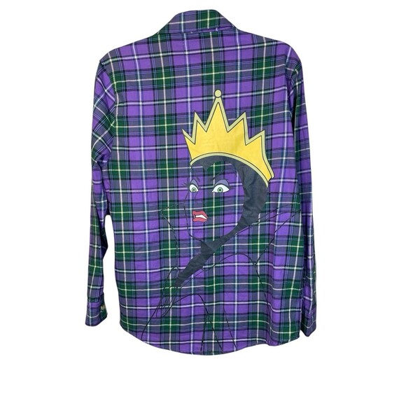 Disney Cakeworthy Snow White Evil Queen Villain Purple Plaid‎ Button Up- size S - Picture 2 of 13